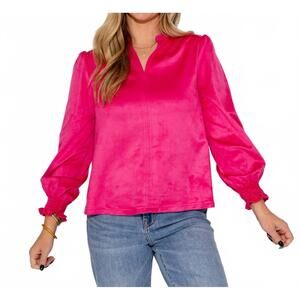 NEW IVY JANE long sleeve suede top in hot pink
